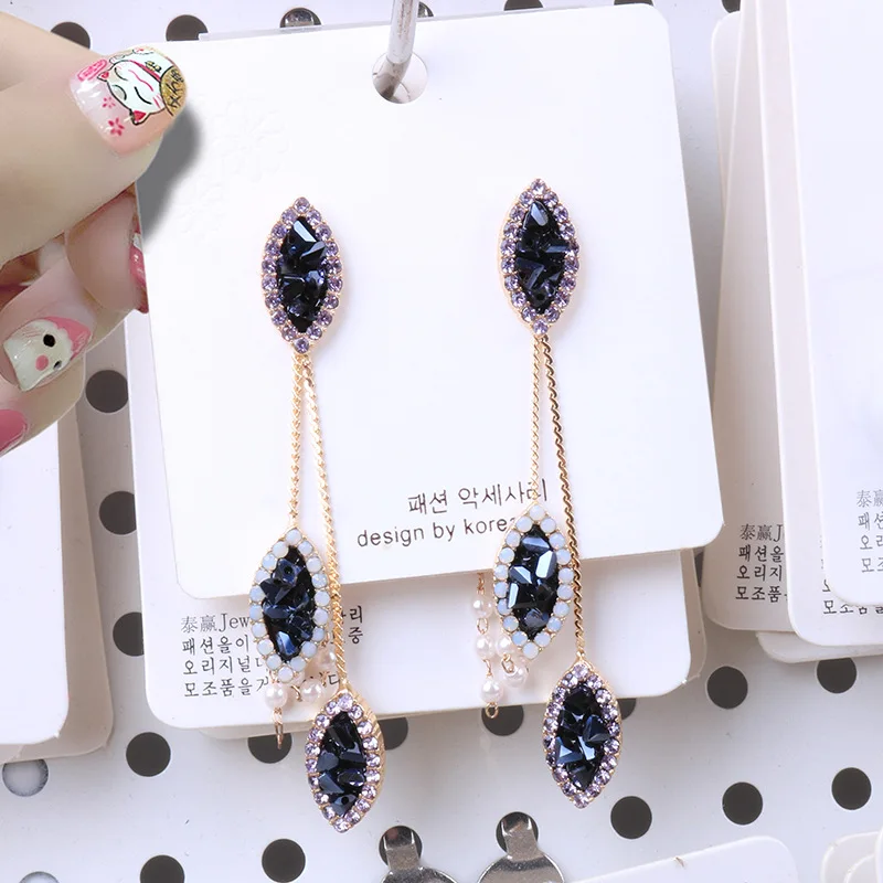 Aretes de mujer; Новинка года; синяя блестящая кисточка; серьги-подвески; ювелирные изделия; массивные серьги; корейские серьги для женщин