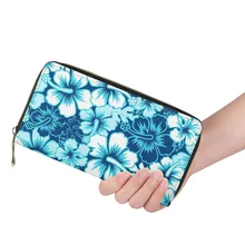 Blue Women PU Leather Wallet Phone Clutch Bag Retro Floral Print Card Holder Wallets Long Coin Purse Lady Cellphone Money Purses