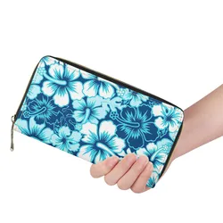 Blue Women PU Leather Wallet Phone Clutch Bag Retro Floral Print Card Holder Wallets Long Coin Purse Lady Cellphone Money Purses