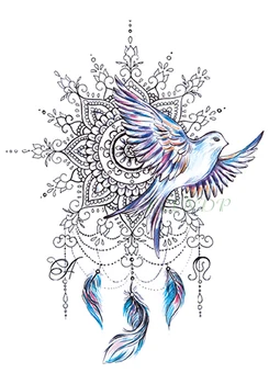 

Waterproof Temporary Tattoo Sticker Bird lotus Mandala Dreamcatcher fake tatto flash tatoo tatouage temporaire for girl women