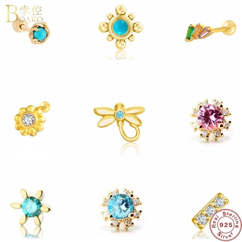 GS 925-pendientes tipo botón de plata fina INS turquesa, cartílago perforado en espiral, pendiente que combina con todo, pendientes de niña, plata