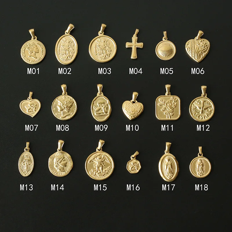 Amaiyllis 18K Gold Portrait Coin Cross Peach Heart Angel Charms Vintage Pendant Accessories For Women Diy 18k Necklaces