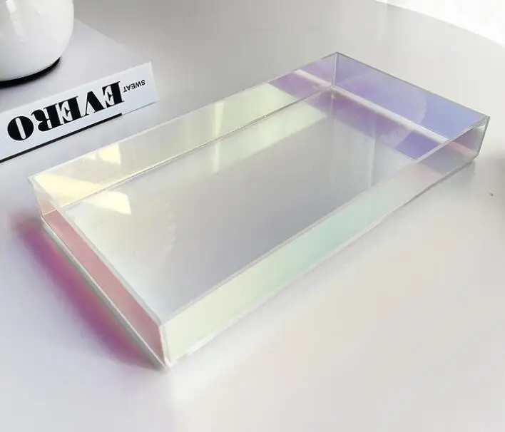 Acrylic Vanity Organizer Colorful Makeup Tray iridescent cosmetics Organizer Holder Storage Makeup Tray Solution 2