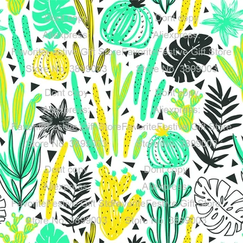 

rayon cotton cloth cartoon GREEN cactus with flower dot plain dark green fabric for DIY sheet bedding dress patchwork decor