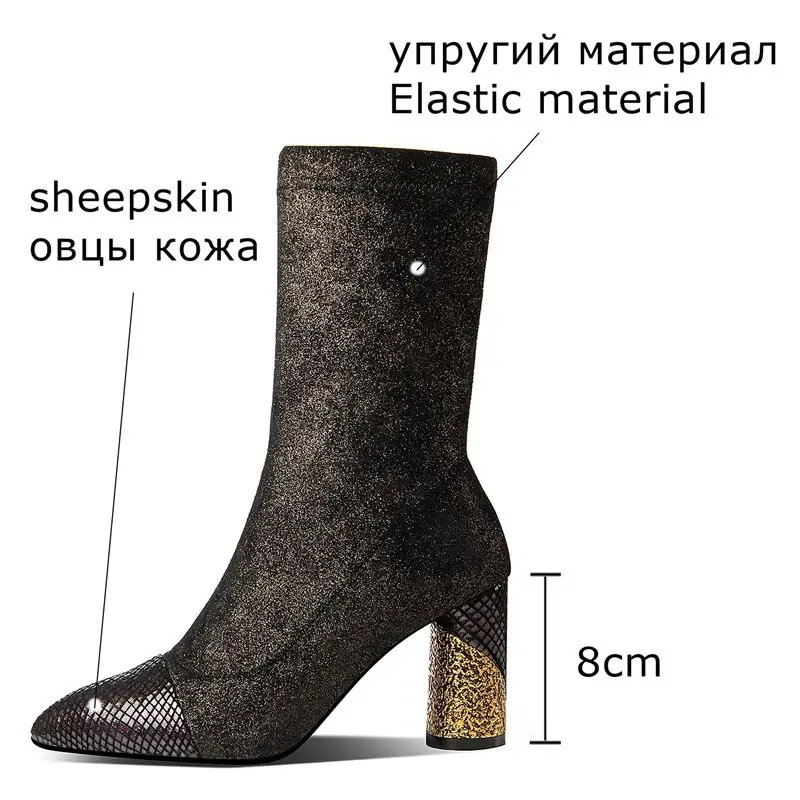 ALLBITEFO/выразительные сапоги до середины икры из натуральной кожи; зимние женские сапоги на высоком толстом каблуке; очаровательные высокие сапоги для девочек