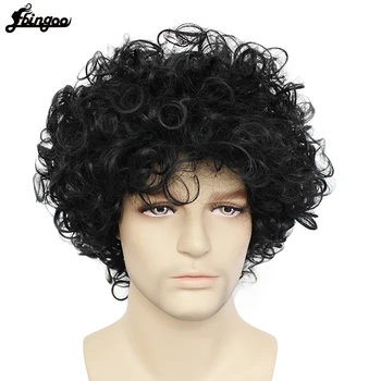 

Ebingoo 80s Halloween Costume Rocking Dude Punk Metal Disco Mullet Synthetic Cosplay Wig Short Curly Black Mike Jackson Wig