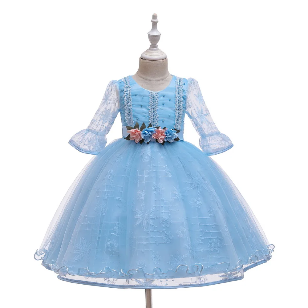 От 2 до 12 лет кружевные платья для девочек; элегантное платье принцессы; Сетчатое платье с длинными рукавами; детское платье для свадебной вечеринки; ТРАПЕЦИЕВИДНОЕ ПЛАТЬЕ с цветочным рисунком; Vestidos; D25