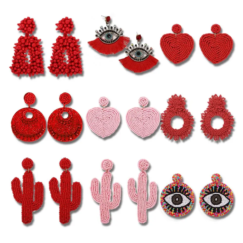 

Temperament red Raffia Eye Round Beads Drop Earrings for Women 2019 Charm Nifty Cactus Heart Scorpion Earring Daily Life Present