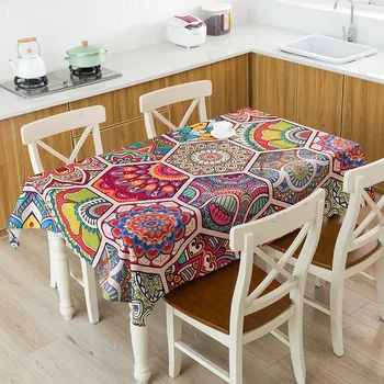 

Waterproof Tablecloth Multicolor Mandala Paisley Style Home Decoration Restaurant Table Cover Exotic Kilim Pattern Table Cloth