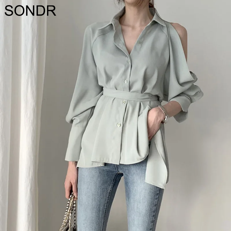 

Women Shirt Tops Off Shoulder Spring Summer Clothes Vogue Shirt 2020 Summer New Lady Hollow Out Fashion Shirts