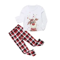 Conjunto de pijamas de manga larga, traje de otoño e invierno con estampado de alce navideño, ropa para el hogar, conjunto de ropa para padres e hijos de alta calidad