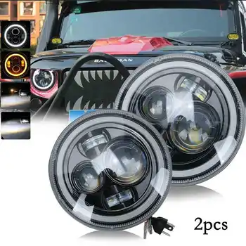 

2pcs 7inch LED Headlight Hi/Lo HALO Angle Eyes DRL Waterproof Headlamp For Jeep Wrangler Off Road 4x4 Car Accessories