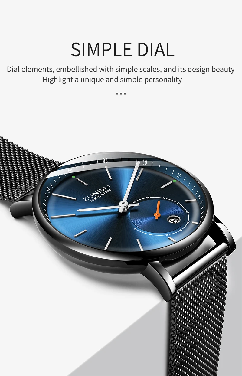 ZUNPAI Mens Watches Top Brand Luxury Waterproof Ultra Thin Date Clock Male Steel Strap Casual Quartz Watch Men WristWatch