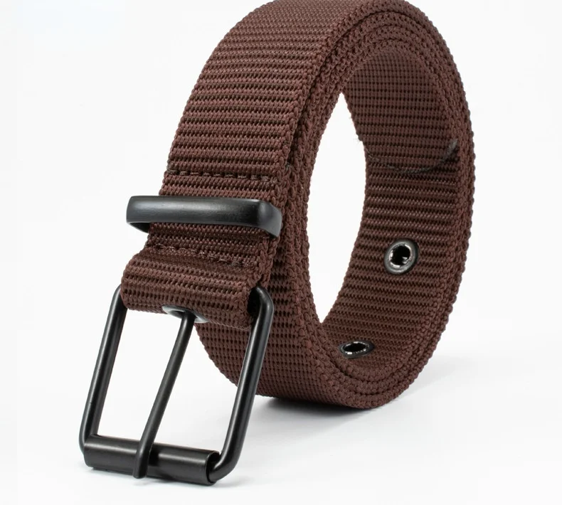 cowboy belt New Nylon Eyelet Pin Buckle Belt Man Fashion Square Buckle Iron Alloy Belts Male Jeans Sport Outdoor Waistband 2021 Brand Design mens braided leather belt