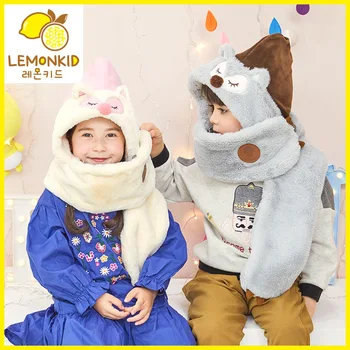 

Korean-style New Style Children Autumn And Winter Hat Baby Hat Winter Earmuffs Hat Cartoon Fox Neck Guard Hooded Pullover