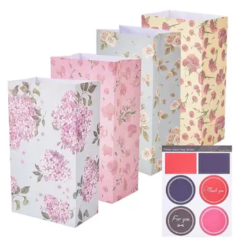 

24pcs Floral Stand Up Paper Bag Sealing Sticker Wedding Cookies Gift Packaging