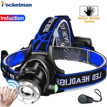 

7000lum LED Headlight V6 / L2 / T6 Motion Sensor Led Headlamp Rechargable Headlight Fishing Flashlight IR Sensor Headlight