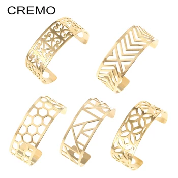 

Cremo Gold Bangles Stainless Steel Bracelets Femme Bijoux Reversible 25mm Leather Cuff Bangle Pulseiras