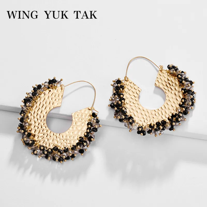 

wing yuk tak Hoops Earrings With Beads for Women Boho Vintage Hyperbole Big Fashion Earrings Jewellery