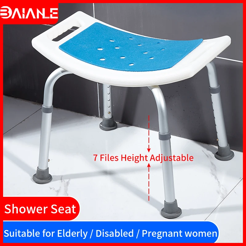 Toilet Stool Bathroom Shower Stool Adjustable Height Shower Chairs for Elderly Disabled Kids Shower Seat Safety Shower Bench