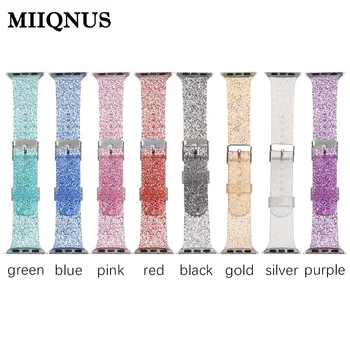 

MIIQNUS Replacement Silicone Glitter Bling Strap Watch Band for Apple Watch i-Watch Series 1/2/3/4 Adjustable Glitter Bracelet