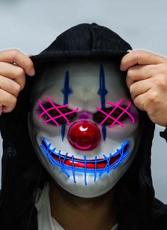 Led Mask Halloween Glowing in Dark Halloween Big Mouth Clown Mask Horror Halloween Dress Up Props Party Supplies
