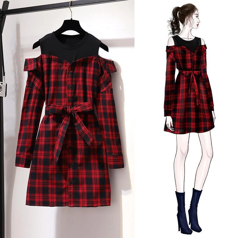red plaid shirt dress womens