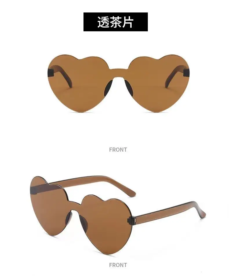 round sunglasses Peach Heart Sunglasses Love Sunglasses Jelly Color Frameless Heart-shaped One-piece Glasses Dazzling Color Glasses ladies sunglasses