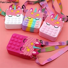 

Unicorn Silicone Shoulder Bags Push Bubble Handbags Children Kids Coin Purses Storage Wallet Fidget Toys Purse Cute Macaron Bag