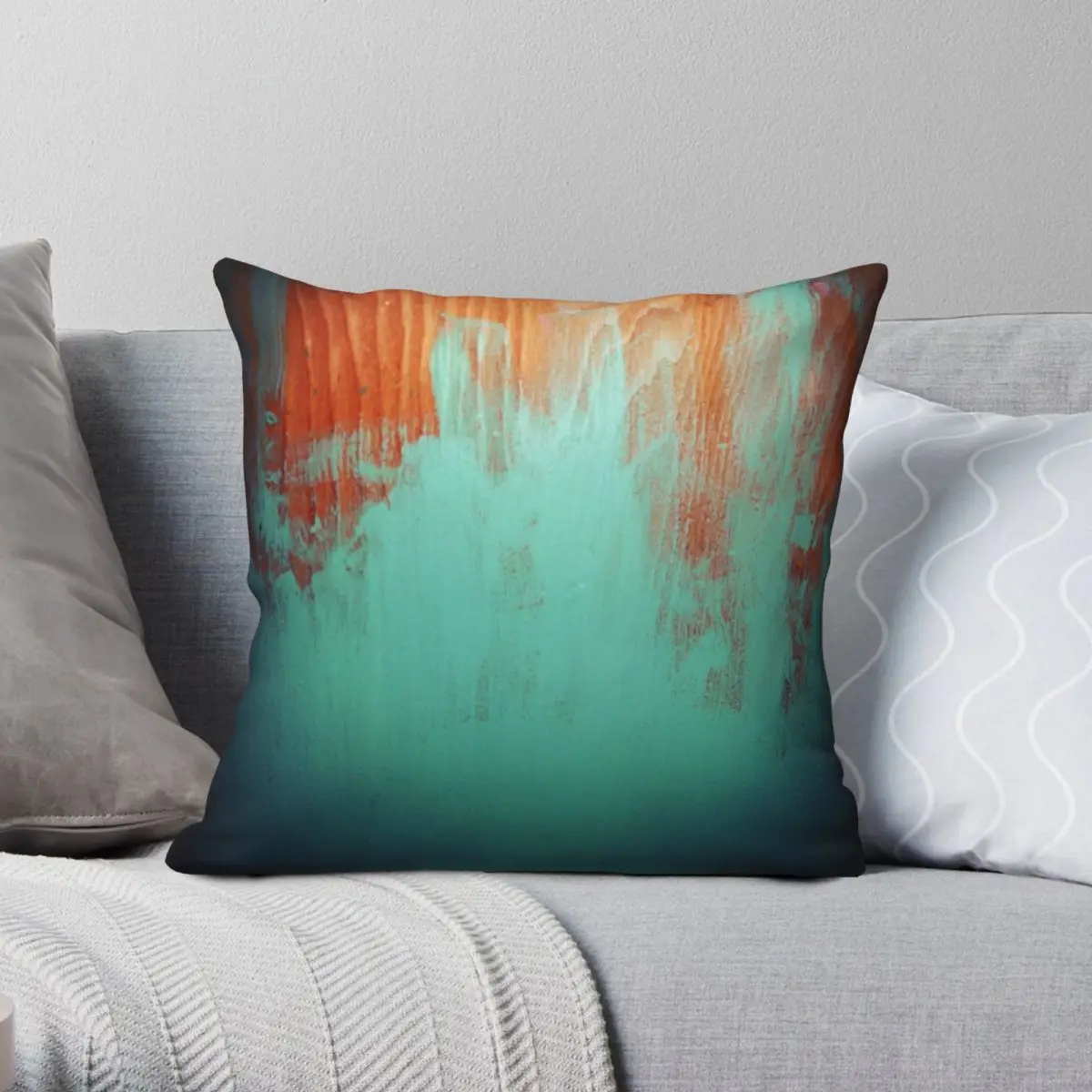 

Copper Teal Scratches Pillowcase Polyester Linen Velvet Printed Zip Decor Throw Pillow Case Home Cushion Cover