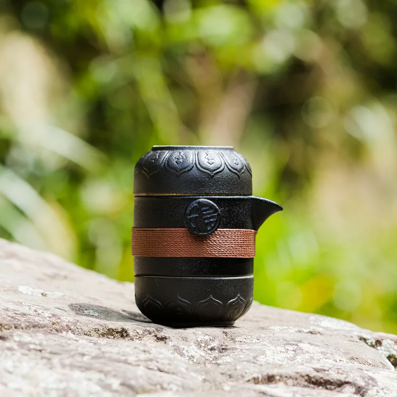 

Portable Black Ceramic Teapot Set with 2 Cups Porcelain Household Filter Teaware Free Shipping