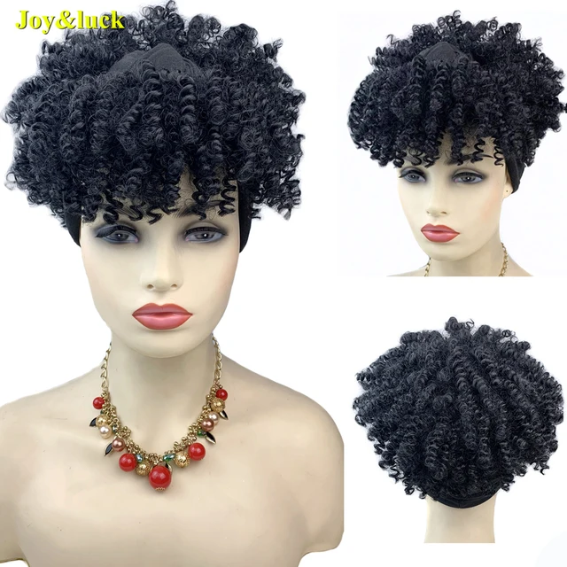 Headband Synthetic Wig Short Afro Kinky Curly Hair Wigs For Black Women Fluffy Curls Hairband African Turban Wrap Hair J299D