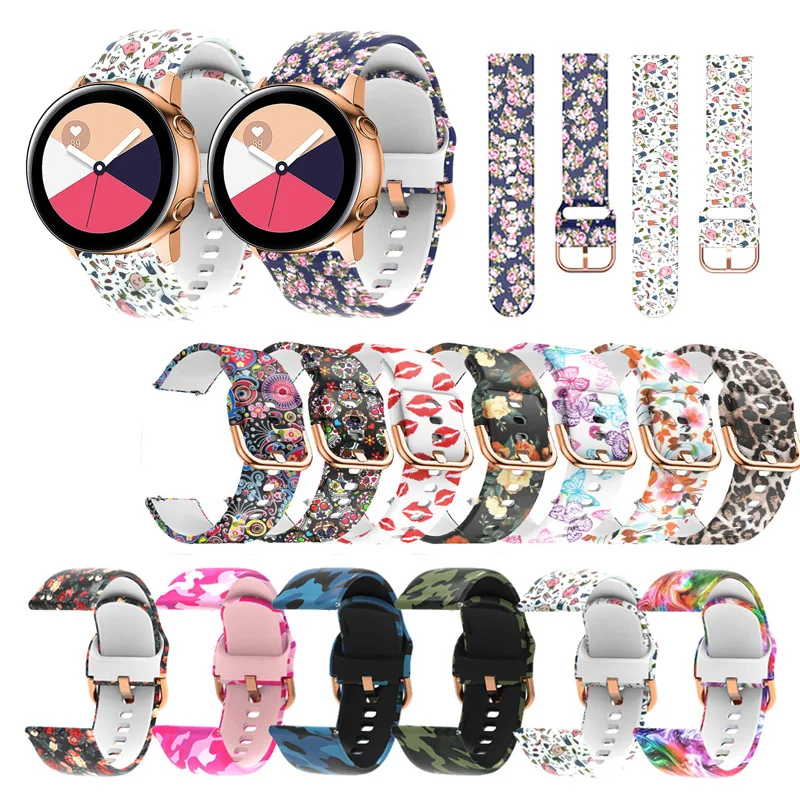 20mm Printing Silicone Watchband for Samsung Galaxy Watch Active 2 40mm 44mm Watch3 41mm Gear Sport Camo Soft Band Strap | Наручные часы