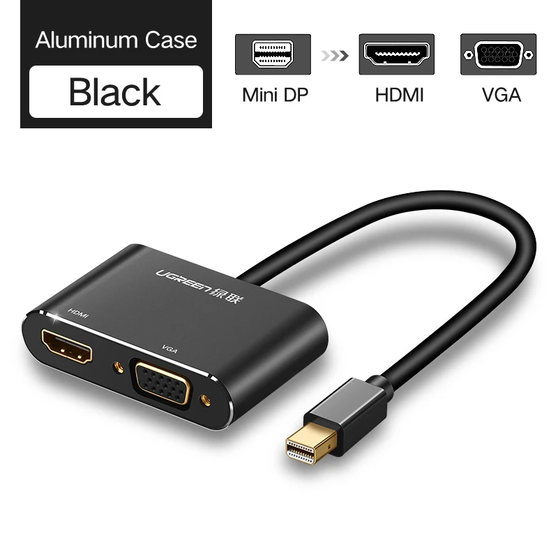 Ugreen 2 в 1 Thunderbolt Mini Displayport DP к HDMI VGA Кабель-адаптер 4K 1080P Mini DP конвертер для Macbook Air Microsurface - Цвет: HDMI VGA-Metal-Black