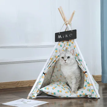 Pet Tent House Cat Bed Portable Teepee Thick Cushion Available for Dog Puppy Outdoor Indoor Portable Linen Pet Dog Tent Supplies 2