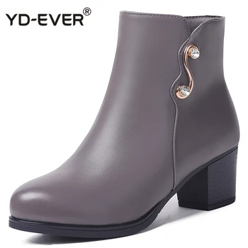 

Women Ankle Boots New Winter Women Genuine Leather Boots Rhinestone High Heel Large Size Shoes Women Boots Lady