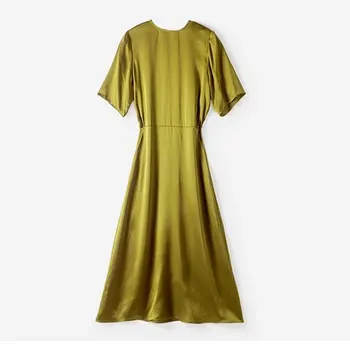 

Women's Solid Color Midi Dress Back Deep V Short Sleeve O-neck Long Dress for Party 2020 New