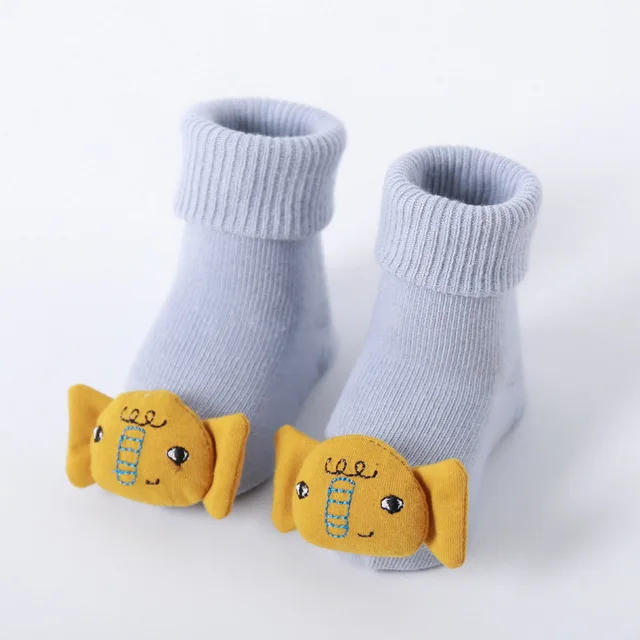 light gray SLKMSWMDJ/осенне-зимние хлопковые новые детские Носки с рисунком куклы милые Нескользящие носки-тапочки для малышей 0-3 лет - Цвет: light gray