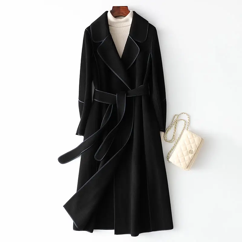 

Winter Long Coat Women 2020 Casual Double-faced Suit Collar 100% Wool Jacket Female Elegant Oversize Outwear Clothes