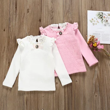 

Girl Long Sleeve Children Lace Increase Down Thickening Rendering Unlined Upper Garment Pure Cotton Shirt