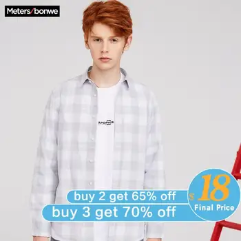 

Metersbonwe 2020 New Men Long Sleeve Cotton Shirt Spring Retro Plaid Shirt Business Leisure Loose Shirt Men student Tops