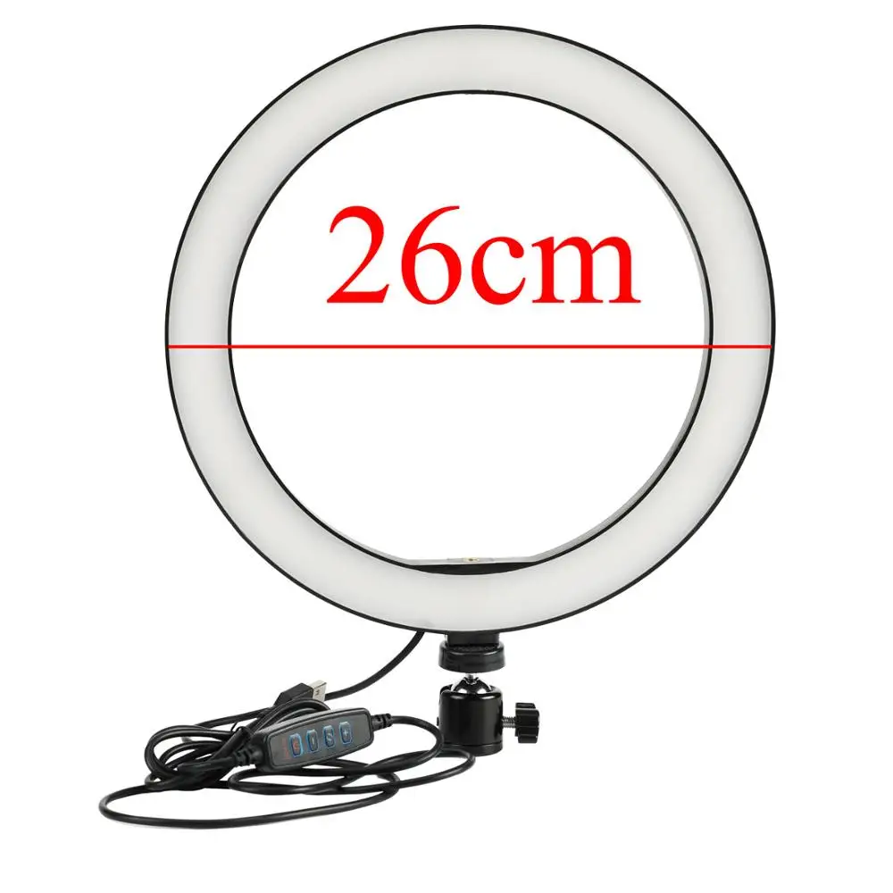 Светодиодный кольцевой светильник для фотосъемки камеры кольцевой светильник студийный кольцевой светильник для видеосъемки портретный макияж с зажимом для телефона штатива - Цвет: 26cm Ring light