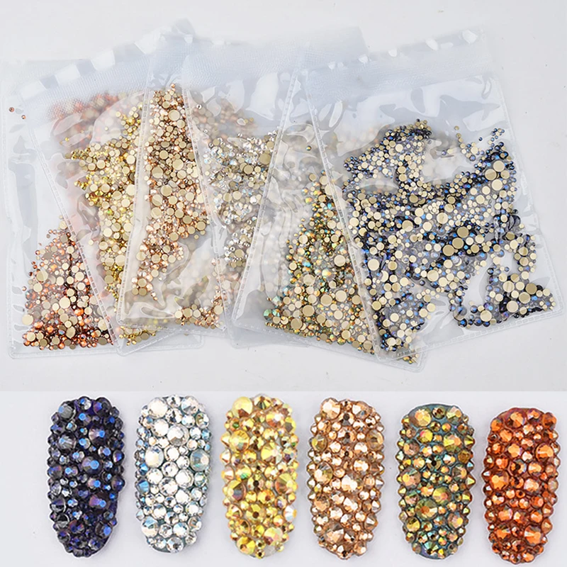 

1440pc/bag Nail Micro Crystal Rhinestone SS20 SS16 SS12 Jewelry Gems Rhinestone Mixed 5mm 4mm 3mm Nail Art Rhinestone Decoration