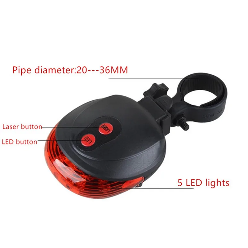 1PC Cycling Bike Light Bicycle 2 Laser Projector Red Lamps Beam and 3 LED Rear Tail Lamp Bicycle Light Safety Warning Light