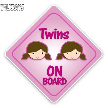 

Volkrays Cartoon Car Sticker Twins Girls on Board Colored Warning Sign Accessories Reflective Waterproof Vinyl Decal,13cm*13cm