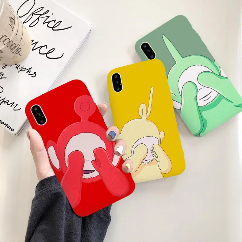 

JAMULAR Cute Teletubbies Phone Case For iPhone XS MAX XR X 7 8 6 6s Plus Cartoon Soft Silicone Back Cover Candy Color Coque Capa