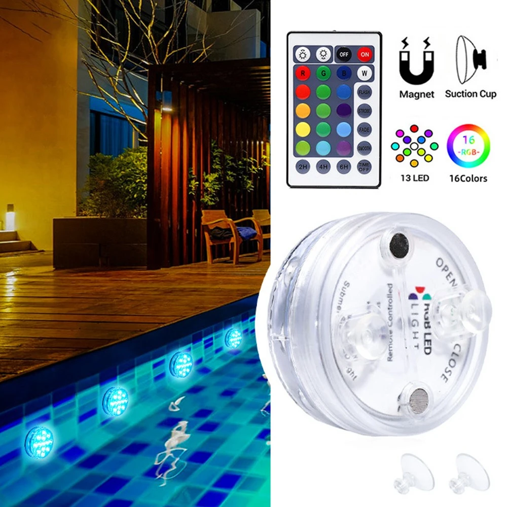 2X 13 LED RGB Submersible Swimming Pool Lamp IR Remote Control Pond Party Lights