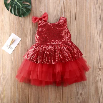 

Dress Girls Summer Dress 2020 Brand Backless Teenage Party Sequin Princess Children Costume for Kids Clothes Pink Wine Red 1-6T