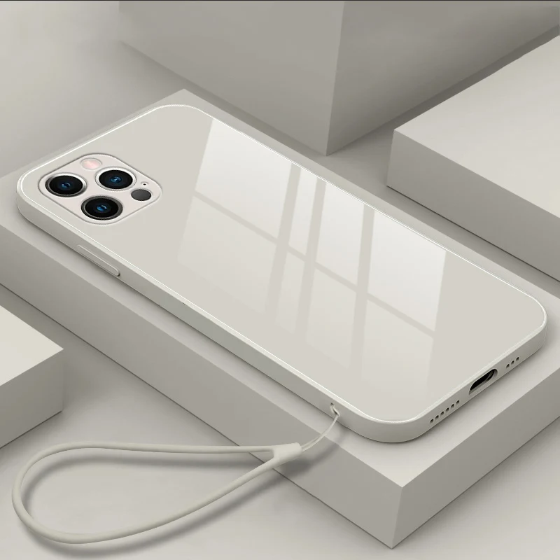 thumbnail image 1 of Funda de teléfono de vidrio templado líquido cuadrado de lujo para iPhone 16 15 14 13 12 11 Pro XS max XR SE X Plus Funda con correa linda ultrafina, 1 of 4