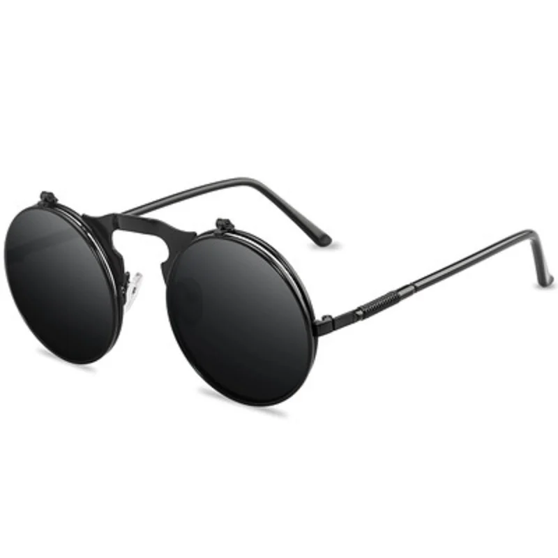 C10 Стимпанк Солнцезащитные очки круглые металлические OCULOS De Sol женский стиль Ретро Флип Круглые двойные металлические солнцезащитные очки мужские круглые солнцезащитные очки - Цвет линз: C10